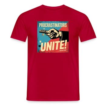 Aufschieber, vereinigt euch ... Morgen – Lustiger Aufschieber - Männer T-Shirt - Rot - Vorne - AI Model Male 178 dark (178cm)