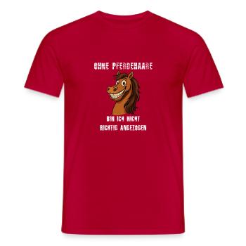 Ohne Pferdehaar – Pferdekarikatur - Freches Pferd  - Männer T-Shirt - Rot - Vorne - AI Model Male 178 dark (178cm)