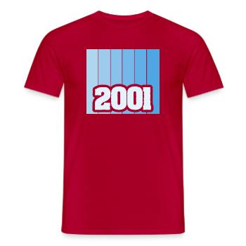2001 - Men's T-Shirt - red - Front - AI Model Male 178 dark (178cm)