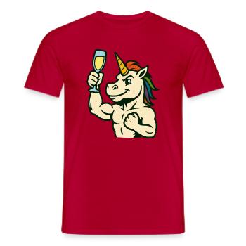 Unicorn Toasting Glass Strong Festive Mascot - Men's T-Shirt - red - Front - AI Model Male 178 dark (178cm)