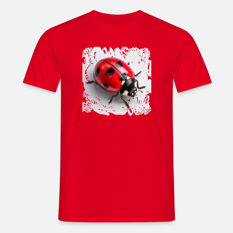 Red Ladybug Pattern Seven-Point - Men's T-Shirt - red