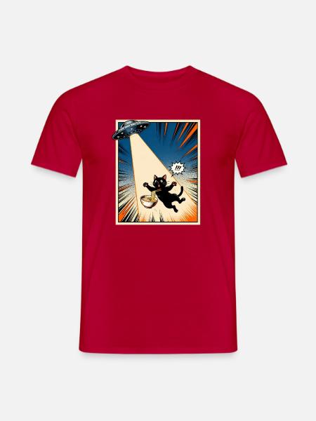 Lucky Cat UFO Ramen Vintage-Japanisches Kunstgeschenk - Männer T-Shirt - Rot