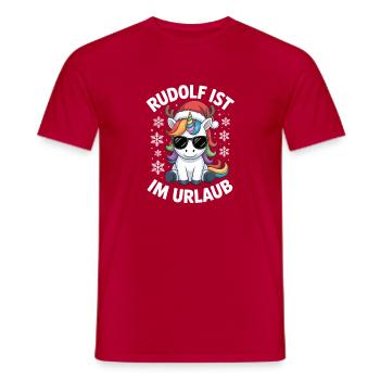 Einhorn Rudolf ist im Urlaub Rentier  - Men's T-Shirt - red - Front - AI Model Male 178 dark (178cm)