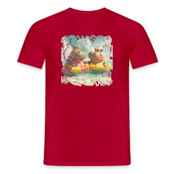 Südsee-Hippos im Schwimmreifen - Männer T-Shirt - Rot - Vorne - AI Model Male 178 dark (178cm)