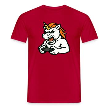 Mascotte joueur licorne enragée avec manette - T-shirt homme - rouge - Devant - AI Model Male 178 dark (178cm)