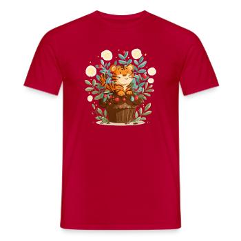 Tigre câlin dans un panier de fleurs - T-shirt homme - rouge - Devant - AI Model Male 178 dark (178cm)