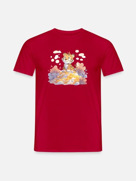 Tigerjunge auf Goldschatz im Herbstwald - Männer T-Shirt - Rot