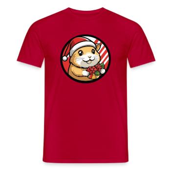 Hamster mit Weihnachtsgeschenk - Männer T-Shirt - Rot - Vorne - AI Model Male 178 dark (178cm)