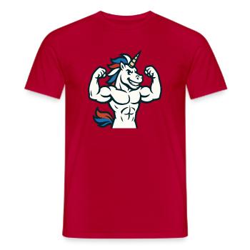 Muscle Unicorn Gym Maskottchen Power Flex Design - Männer T-Shirt - Rot - Vorne - AI Model Male 178 dark (178cm)