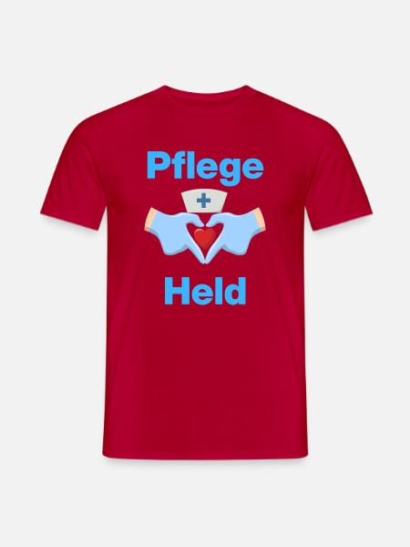 Pflegeheld – Mit Herz und Handschuhen - Männer T-Shirt - Rot