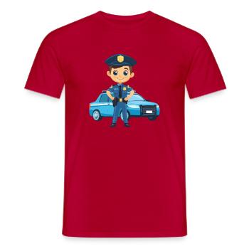 Police hero cartoon in front of police car - Men's T-Shirt - red - Front - AI Model Male 178 dark (178cm)