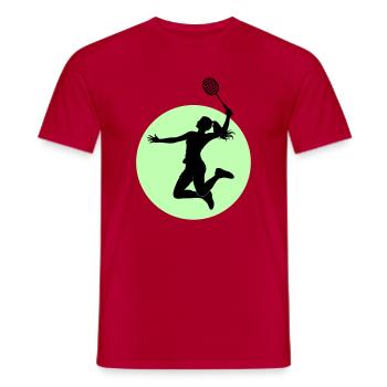 Badminton Spielerin Silhouette – Smash Power - Männer T-Shirt - Rot - Vorne - AI Model Male 178 dark (178cm)