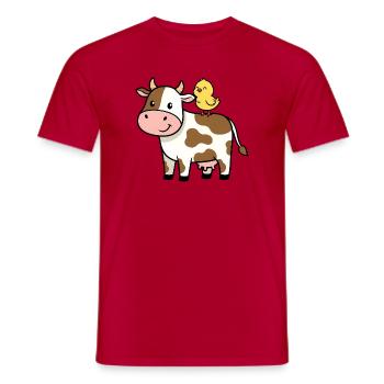 Vache mignonne avec amitié d’oiseau - T-shirt homme - rouge - Devant - AI Model Male 178 dark (178cm)