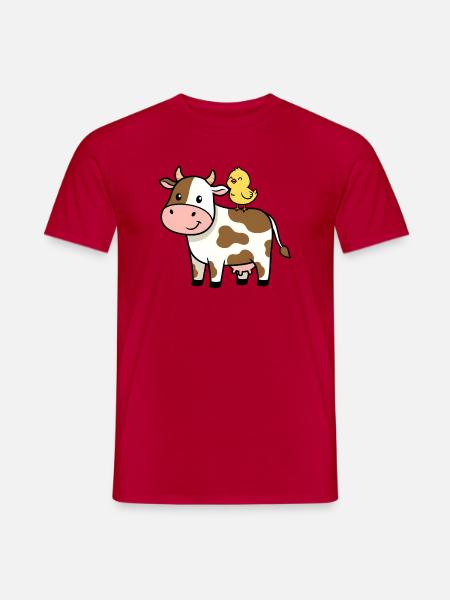Cute Cow with Bird Friendship - Men's T-Shirt - red