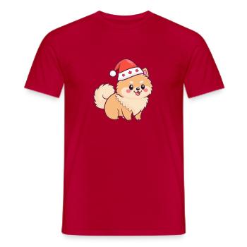 Pomeranian Dog Festive Weihnachtshut - Männer T-Shirt - Rot - Vorne - AI Model Male 178 dark (178cm)