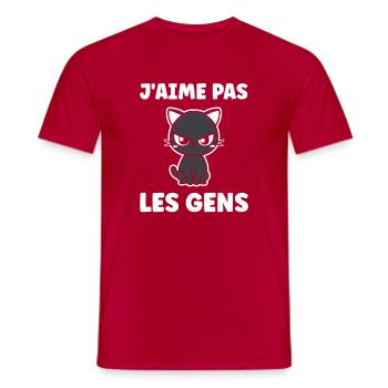 Chat grognon J'aime pas les gens - Men's T-Shirt - red - Front - AI Model Male 178 dark (178cm)