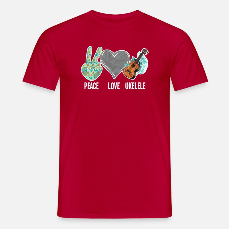 Hawaiian Ukulele Uke Peace Love - Männer T-Shirt - Rot