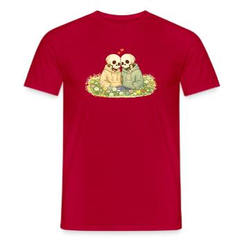 Cozy Skelett Paar auf Blumenwiese – Nähe - Männer T-Shirt - Rot - Vorne - AI Model Male 178 dark (178cm)