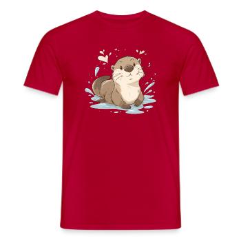 Loutre mignonne kawaii – Animal nature apaisant - T-shirt homme - rouge - Devant - AI Model Male 178 dark (178cm)