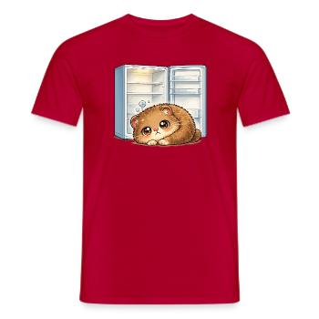 Kleine Katze vor offenem Kühlschrank - Männer T-Shirt - Rot - Vorne - AI Model Male 178 dark (178cm)