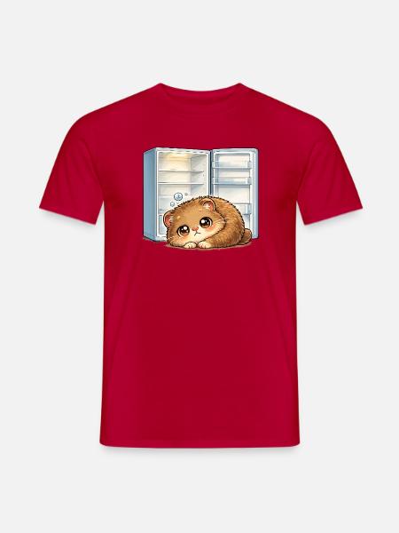 Petit chat devant un réfrigérateur ouvert - T-shirt homme - rouge