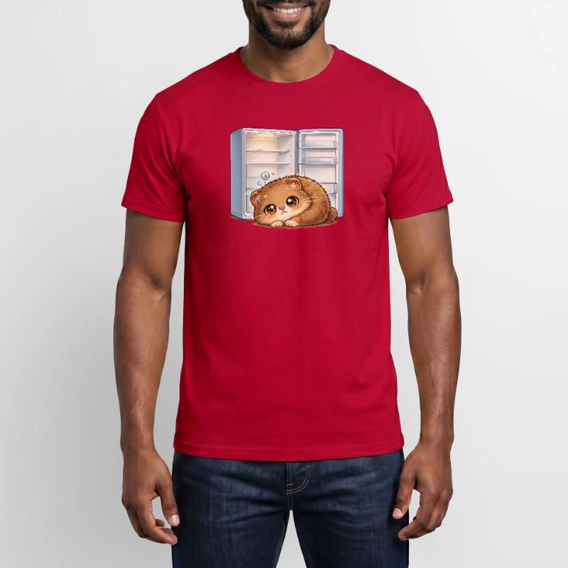 Petit chat devant un réfrigérateur ouvert T-shirt homme