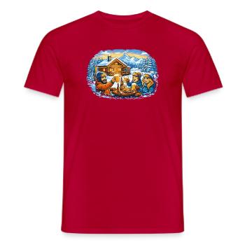 Après ski hut – winter holiday with friends - Men's T-Shirt - red - Front - AI Model Male 178 dark (178cm)