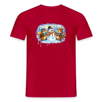 Funny Winter Animals Building a Snowman – Comic - Men's T-Shirt - red - Front - AI Model Male 178 dark (178cm)