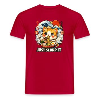 Kawaii Cat I Need Ramen - Men's T-Shirt - red - Front - AI Model Male 178 dark (178cm)