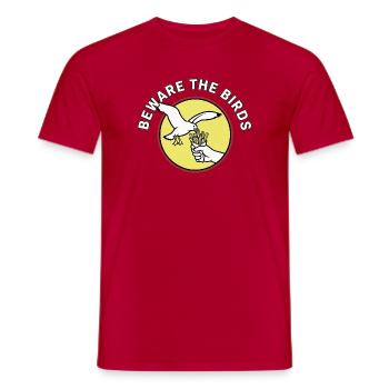 Beware the Birds Seagull French Fries - Men's T-Shirt - red - Front - AI Model Male 178 dark (178cm)