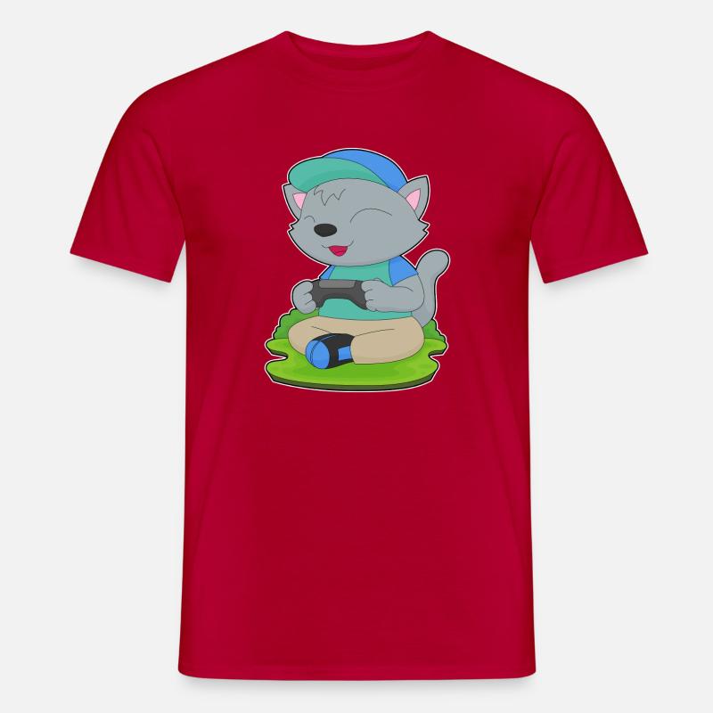 Katze Gamer Controller - Männer T-Shirt - Rot