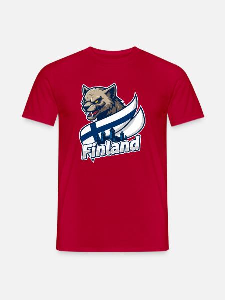 Finland Wolf with Finnish Flag - Men's T-Shirt - red