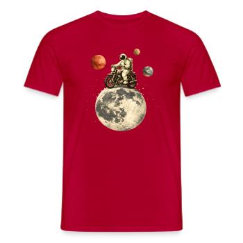 Astronaut auf Motorrad fährt über den Mond - Männer T-Shirt - Rot - Vorne - AI Model Male 178 dark (178cm)