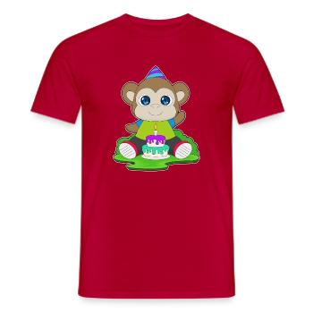 Gâteau d’anniversaire singe - T-shirt homme - rouge - Devant - AI Model Male 178 dark (178cm)