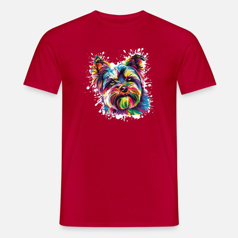 Farbenfrohes Hundeporträt Spritzer - Männer T-Shirt - Rot