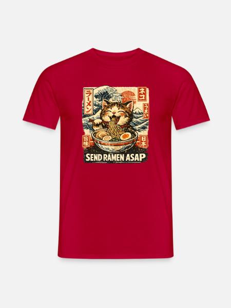Ramen Nudeln Katzenliebhaber Retro Kawaii Katzen - Männer T-Shirt - Rot