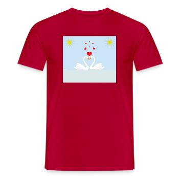 Zwei weiße Liebesschwäne im Wasser und rote Herzen - Männer T-Shirt - Rot - Vorne - AI Model Male 178 dark (178cm)