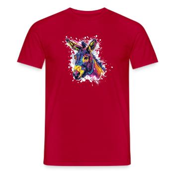 Portrait pop art de l’âne arc-en-ciel - T-shirt homme - rouge - Devant - AI Model Male 178 dark (178cm)