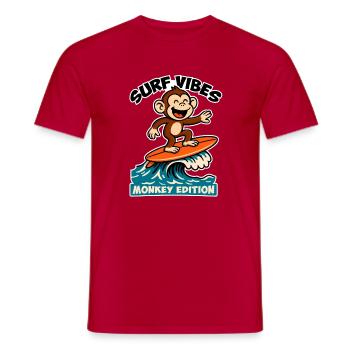 Surf Vibes, Monkey Edition. Glücklicher Surfaffe - Männer T-Shirt - Rot - Vorne - AI Model Male 178 dark (178cm)