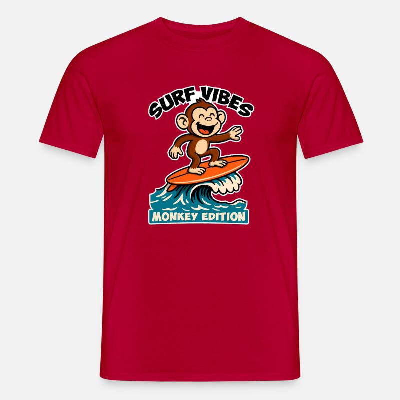 Surf Vibes, Monkey Edition. Glücklicher Surfaffe - Männer T-Shirt - Rot