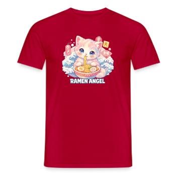 Japan Cat Ramen Noodle Retro Wave Motif - Men's T-Shirt - red - Front - AI Model Male 178 dark (178cm)
