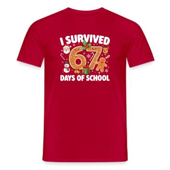67 Days Survived Funny Student School Meme - Men's T-Shirt - red - Front - AI Model Male 178 dark (178cm)