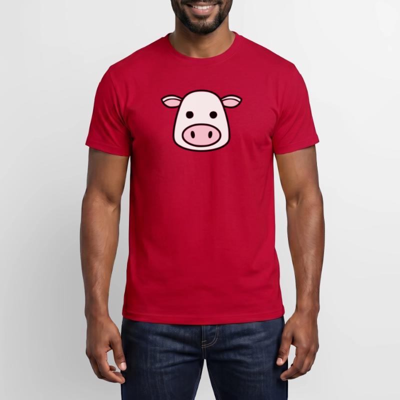 Mignonne Tête de Vache Visage Vector de la BD T-shirt homme