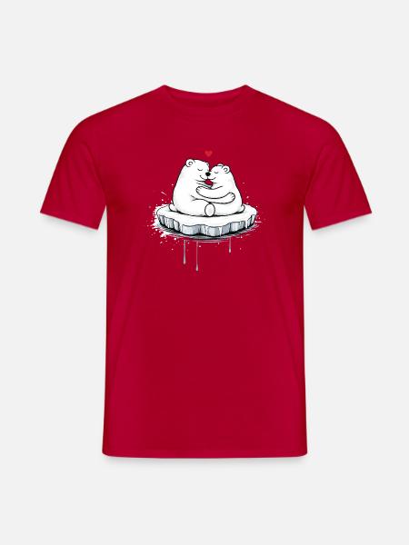 Zwei kuschelnde Eisbären auf Eisscholle - Männer T-Shirt - Rot