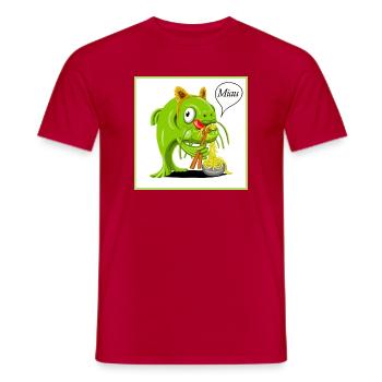 Poisson-chat déguisé en chat en train de sucer des nouilles - T-shirt homme - rouge - Devant - AI Model Male 178 dark (178cm)