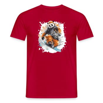 Panda Snowboard - Men's T-Shirt - red - Front - AI Model Male 178 dark (178cm)
