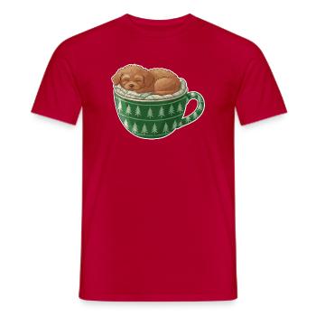 Chiot endormi dans un gobelet vert - T-shirt homme - rouge - Devant - AI Model Male 178 dark (178cm)