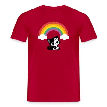 Goth Cat under the Rainbow Motif - Men's T-Shirt - red - Front - AI Model Male 178 dark (178cm)