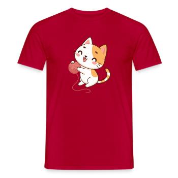 Happy kitten and yarn - Men's T-Shirt - red - Front - AI Model Male 178 dark (178cm)