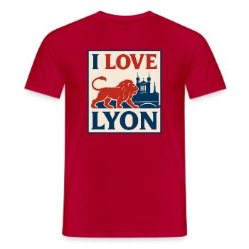 J'aime Lyon – vintage poster - Men's T-Shirt - red - Front - AI Model Male 178 dark (178cm)